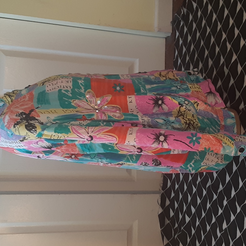 Diane Gilman 100% Silk Floral Jacket 2X Pink Blue Lightweight Statement Piece - Picture 4 of 10